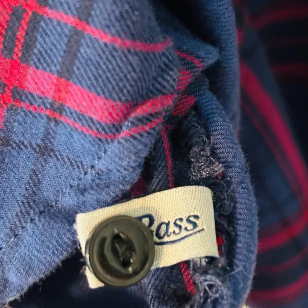 G. H. Bass & co. XL cotton plaid flannel quarter zip blue & red collar shirt